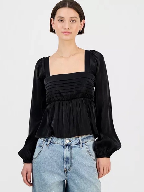 Self Esteem Tops - Self Esteem Long-Sleeve Pintuck Bust Woven Top